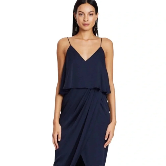 Shona Joy Luxe Bridesmaid Frill Formal Maxi Long Dress Navy Size 10 - Picture 3 of 13